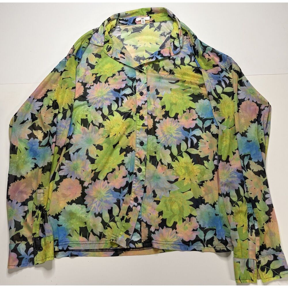 BP. See Through mesh flower long sleeve button up shirt Men's XL.